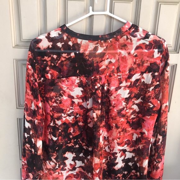 Ana SzL Button Down Blouse Pink/Blk Long Sleeve V Neck Button Cuffs - Picture 2 of 10